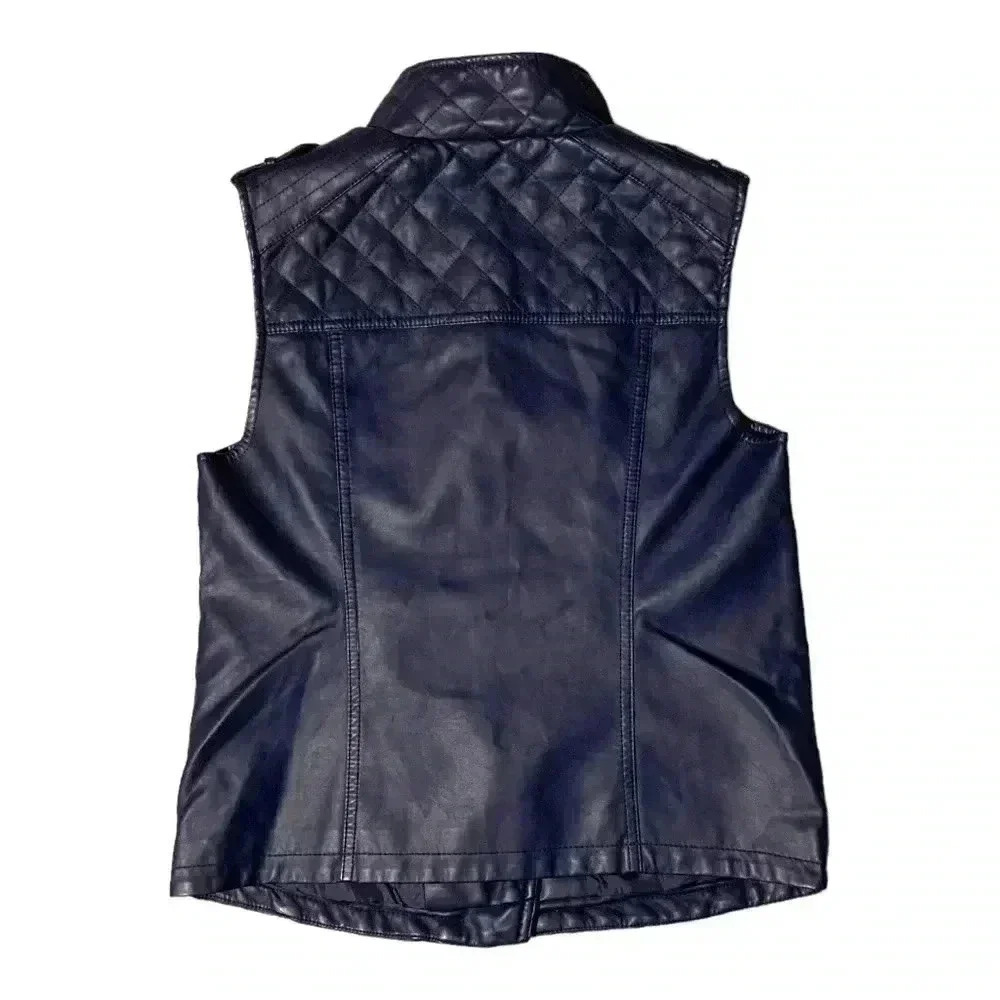 Apt 9 Faux Leather Dark Blue Motorcycle Vest - Picture 6 of 10